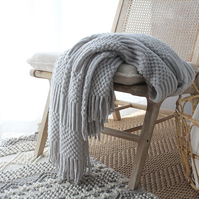 MOCHIKA Woven Textured Fringe Throw