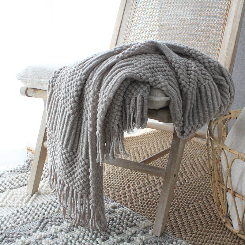 MOCHIKA Woven Textured Fringe Throw
