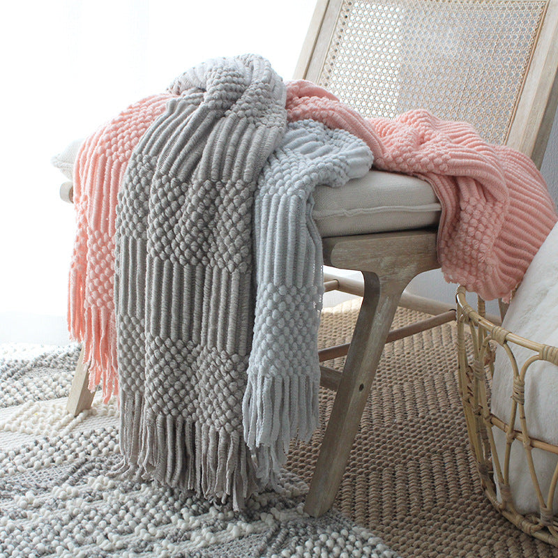 MOCHIKA Woven Textured Fringe Throw