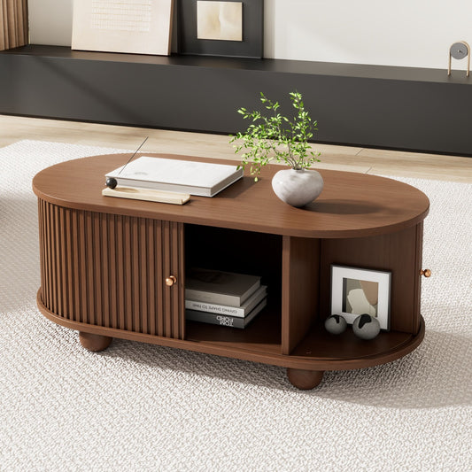 MOCHIKA Nordic Oak Sliding-Door Oval Coffee Table